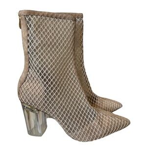 Cecelia New York Emmie Pointed Toe Bootie, Nude Mesh, Size 8